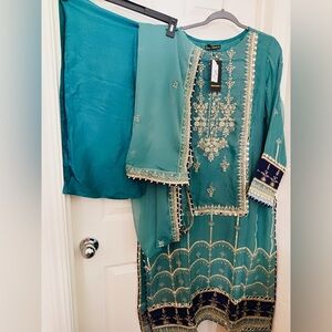 Elegant Teal Embroidered Dress